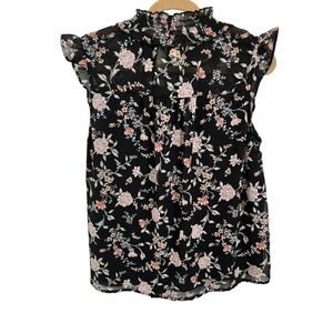 Midnight Sky Women’s Shear Black Floral Print High Neck Sleeveless Top Size XXL